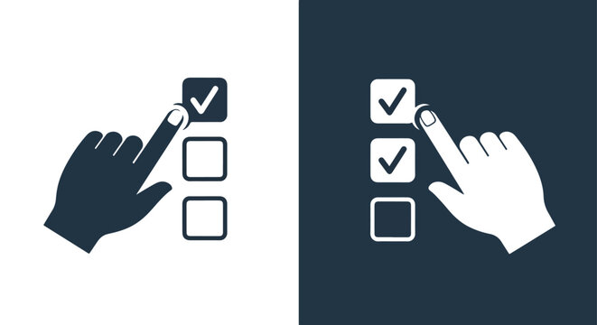 Hand checking off to do list - Blue icon set - Modern style icon  - Glyph and solid icon set - Icon vector