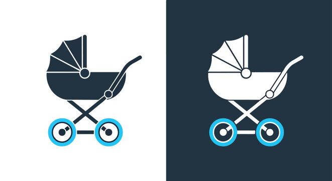Baby stroller icon - Minimalist, flat icon, outline, glyph, linear, clipart, sticker - icon set