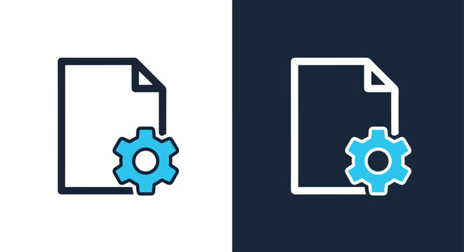 Document settings gear icon - Minimalist, flat icon, outline, glyph, linear, clipart, sticker - icon set