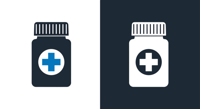 Medical cross pill bottle icon - Glyph solid icon - Editable modern style icon - Clipart, sticker - icon set - Clipart