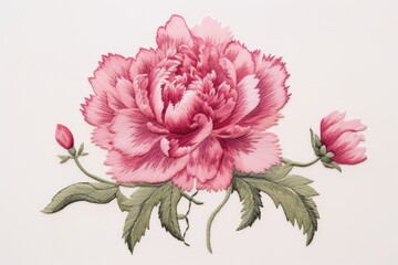 Naklejka premium Peony in embroidery style carnation blossom flower.