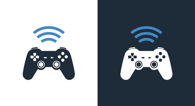Wireless game controller icon - Blue icon set - Modern style icon  - Glyph and solid icon set - Icon vector