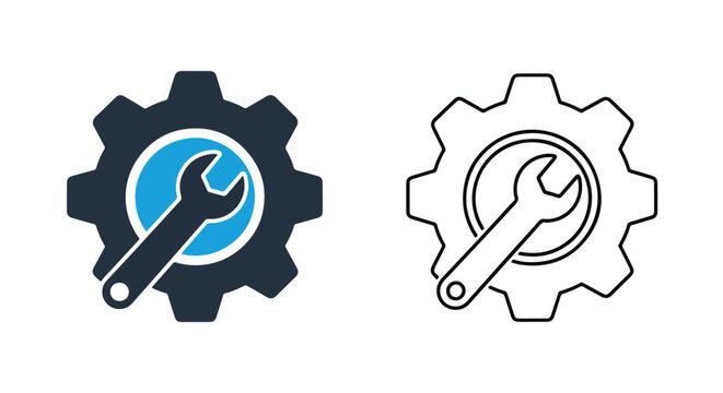 Wrench and gear mechanical service icon - Glyph solid icon - Editable modern style icon - Clipart, sticker - icon set - Clipart