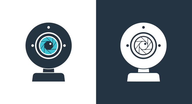 Webcam with aperture icon - Line and glyph solid icon and logo template - Clipart, sticker - icon set