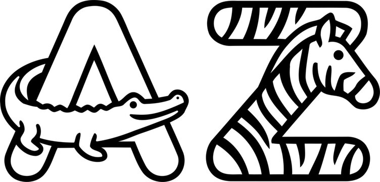 Animal Alphabet A and Z Letters for Educational Children Content Vector Illustration 
