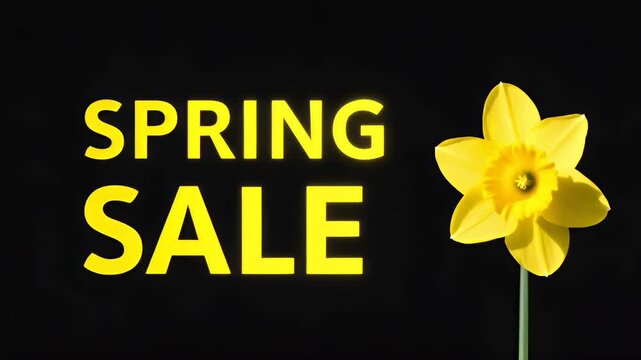 Retail promotion campaign advertisement. A vivid, closeup shot of a single, bright yellow daffodil against a deep black background.