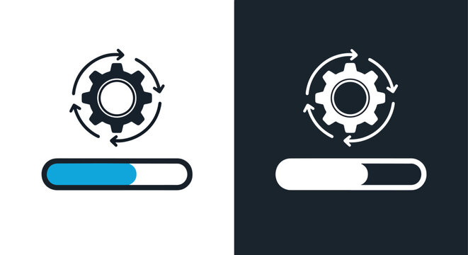 System update progress bar with gear - Line and glyph solid icon and logo template - Clipart, sticker - icon set