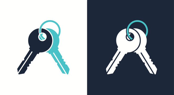Two keys on a keyring icon - Minimalist, flat icon, outline, glyph, linear, clipart, sticker - icon set