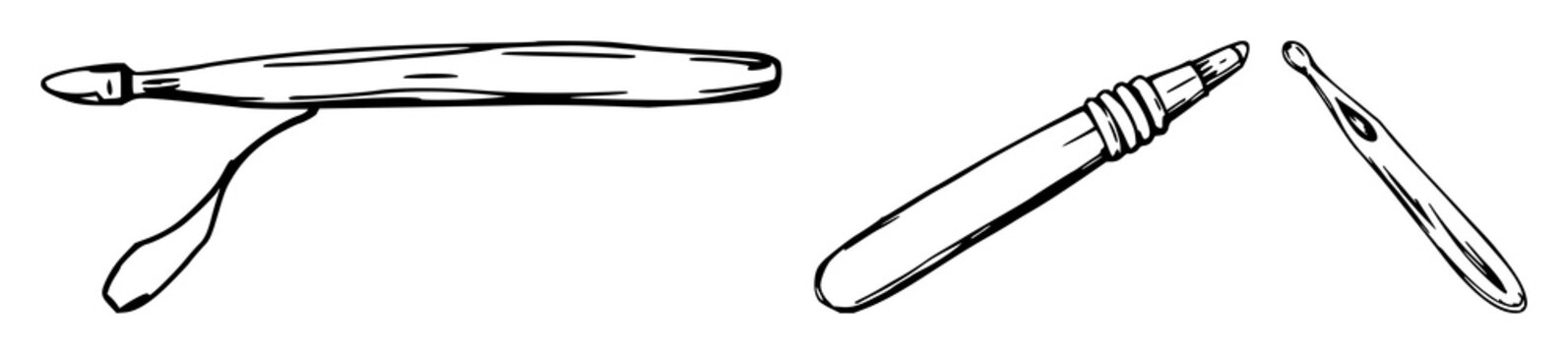 Crochet hook set with sketchy organic art design featuring wooden texture, handmade tools, crafting with needlework and knitting accessories