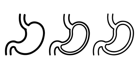 Fototapeta premium Human stomach anatomy icons with solid and outline variations illustrating digestive system, gastric health, and internal organ concepts for medical and educational use