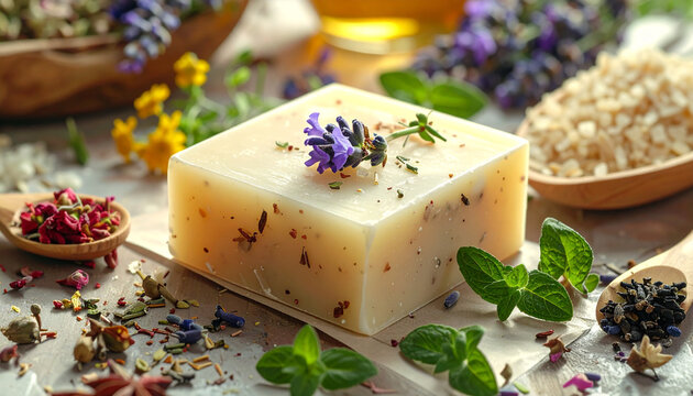 Artisan soap bar with botanical ingredients