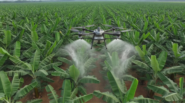 agriculture drone spraying in banana plantation
