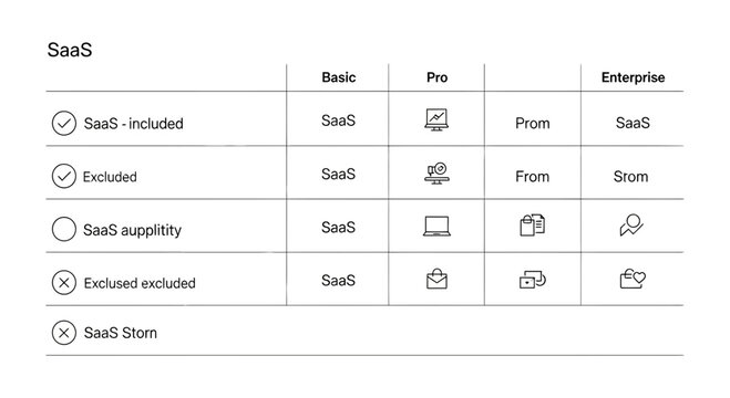 SaaS, Software as a Service, comparison table, feature matrix, vector illustration