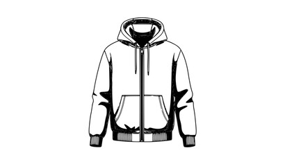 Mens fleece full zip hoodie with kangaroo pocket front view flat vector illustration apparel design © Shameem
