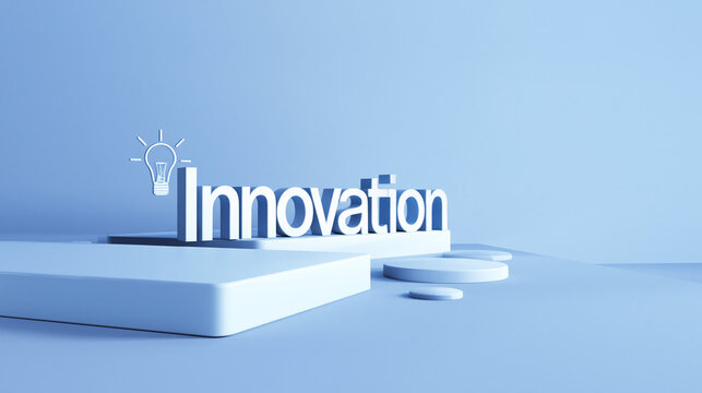 Innovation Light Bulb in Blue Tones: A Modern 3D Rendering Symbolizing Creativity and Progress in the Business Landscape