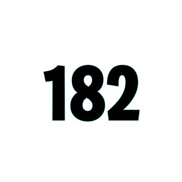 Number 182 black bold with blue outline isolated on white background