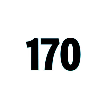 Number 170 black bold with blue outline isolated on white background