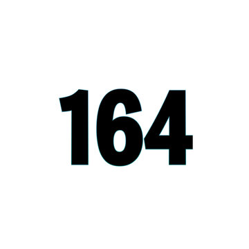 Number 164 black bold with blue outline isolated on white background