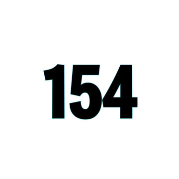 Number 154 black bold with blue outline isolated on white background