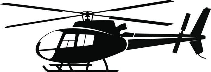 Black helicopter silhouette, aircraft icon, rotorcraft symbol, vector illustration © yamin678