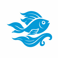 Fototapeta premium A blue fish swims through wavy water with fins and tail flowing.