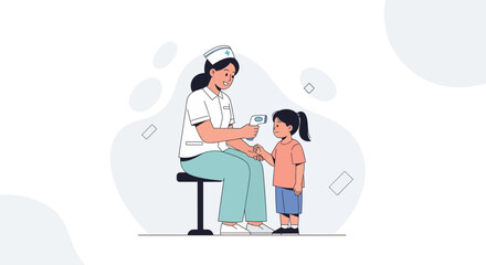 Obraz premium Nurse taking child's temperature with digital thermometer, healthcare concept illustration