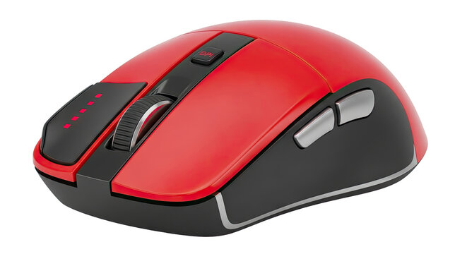 Red and Black Wireless Gaming Mouse with DPI Button