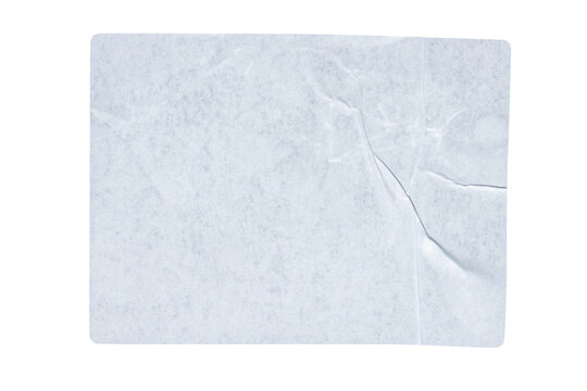 White adhesive glued paper sticker label with transparent background cut out design element