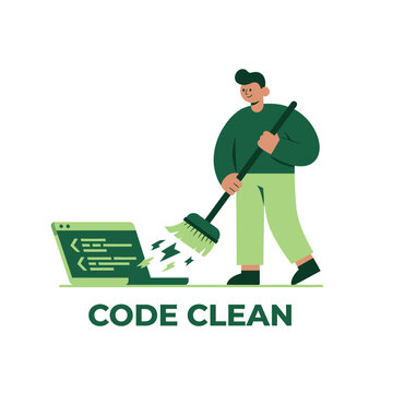 Person Sweeping Floor With Broom Clean Code Theme.