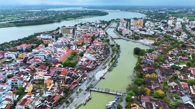 Architecture of Hoi An Old Town on Thu Bon river, Vietnam.