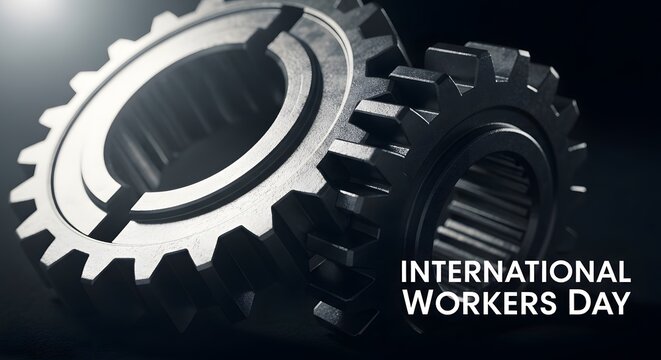 International Labor Day gears on International Workers Day with dark background