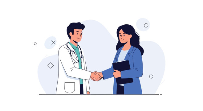 Doctor and patient shaking hands, healthcare partnership and medical consultation concept
