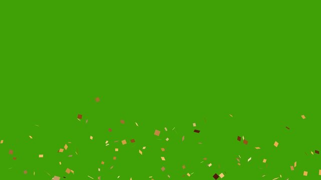 Slow motion green screen animation of gold confetti exploding upward from the bottom
