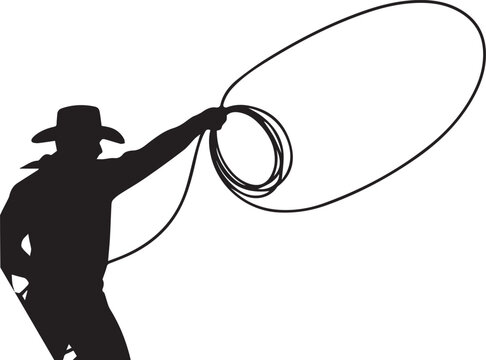 Silhouette of a Cowboy Twirling a Lasso Lassoing in the Air