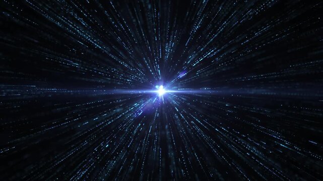 Blue starburst light rushing through space, seamless loop animation of warp speed motion, futuristic cosmic tunnel, dynamic energy background scene