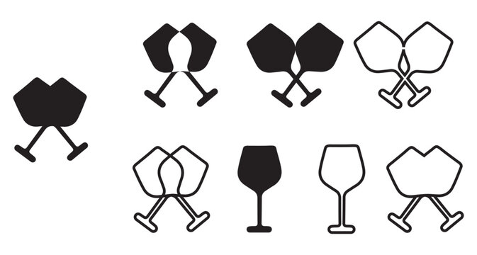 Wine Glass Toast and Cheers Hand Gesture Icon Set. People Clinking Wine Glasses Celebration vector, cheers Gesture Line Icon Collection, vector illustration eps 10.