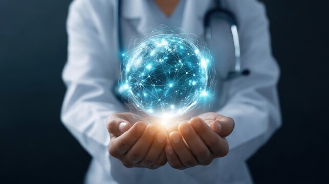 Doctor Holding a Glowing Sphere Representing Technology and Innovations in Healthcare