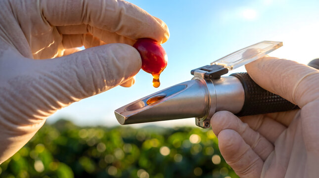 Evaluating coffee cherry sugar content with refractometer for quality