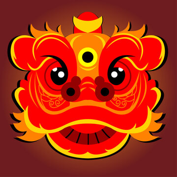 vector illustration of lion dance from china
