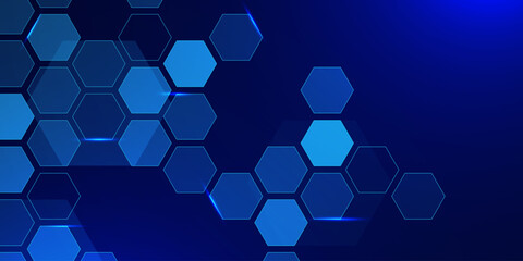 Obraz premium Abstract technology digital hi tech with glowing hexagon pattern background vector. Futuristic design for web banner, presentation, poster, cover.