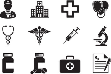 Fototapeta premium Black and white medical healthcare symbols hospital cross