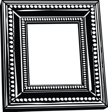 Ornate black picture frame, empty decorative border, vector illustration, photo frame template