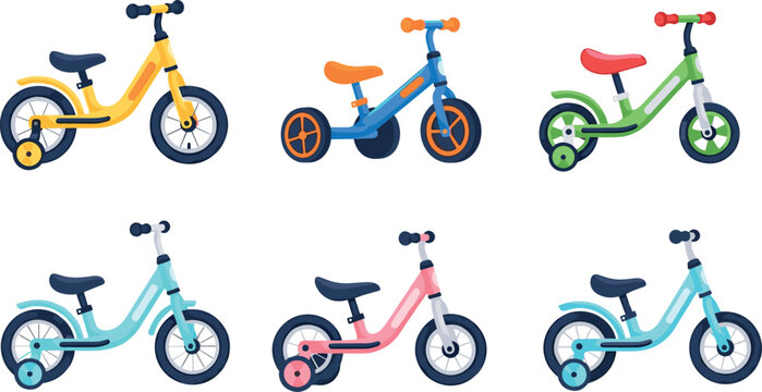 Children's Tricycle and Bike Icon Set with Colorful Pedal and Balance Bikes for Early Learning and Kids' Transportation