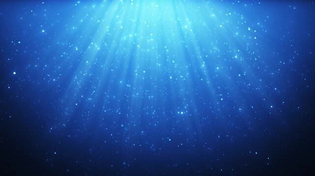 Blue underwater light rays with floating particles, seamless loop animation of ocean depth atmosphere, calm abstract background, soft dreamy motion