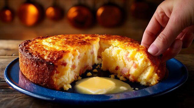 Fresh Baked Fatback Cornbread with Melted Butter