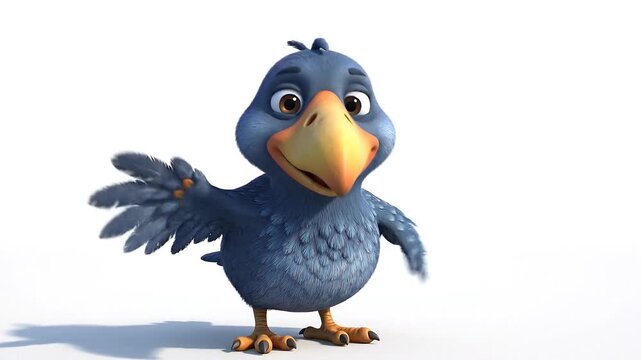 A friendly 3d cartoon style dodo bird waving hello, a charming dodo bird cartoon character on a clean white background