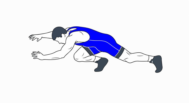 Dynamic crawling athlete vector illustration in blue sportswear showcasing agile motion power
