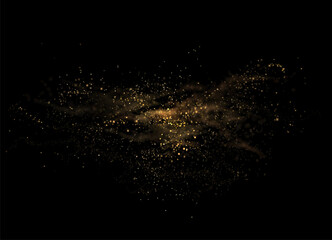 Fototapeta premium Abstract chaotic isolated arc of golden color made of small mosaic tiles on black background