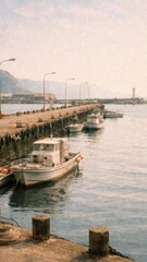 Fototapeta premium Serene harbor with docked boats mobile wallpaper