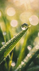 Fototapeta premium Dew drops on green leaves mobile wallpaper